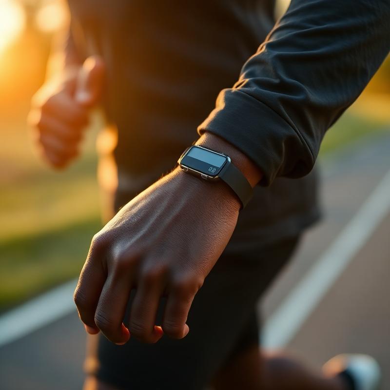 Wrist-worn fitness tracker during an early morning run